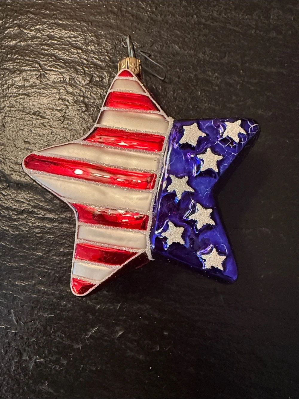 America’s 250th Blown Glass Star Ornament - Red White Blue